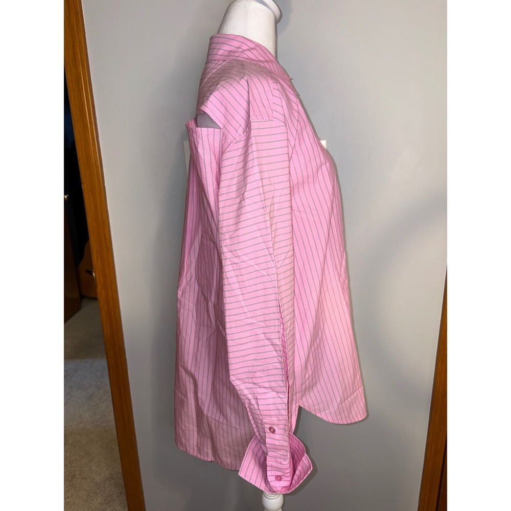 Self Contrast Pink Striped Back Cutout oversized Button Down Shirt 100% Cotton - Picture 3 of 9